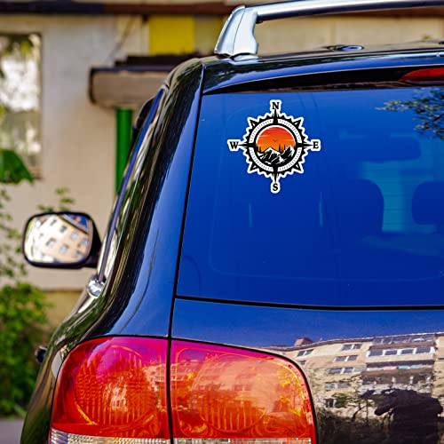 Compass Trees Mountain Sunset Sticker for Car Vinyl Decal Truck Window Bumper Motorcycle Stickers (2" x 2") - size: 2" x 2"