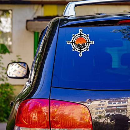 Compass Trees Mountain Sunset Sticker for Car Vinyl Decal Truck Window Bumper Motorcycle Stickers (6" x 6") - size: 6" x 6"