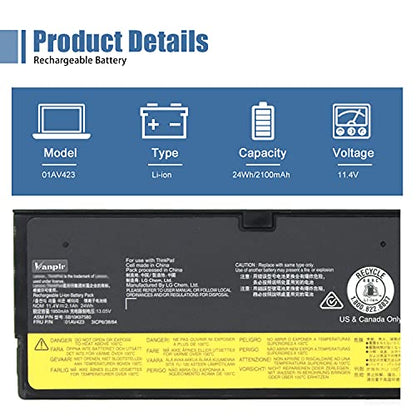 61 01AV423 T470 T480 Laptop Battery Replacement for Lenovo ThinkPad A475 T570 T580 P51S P52S TP25 Battery 4X50M08810 01AV422 01AV424 01AV452 SB10K97579 SB10K97580 11.4V 24Wh 2100mAh - size: 8.2*2.55*0.4 inch 01AV423