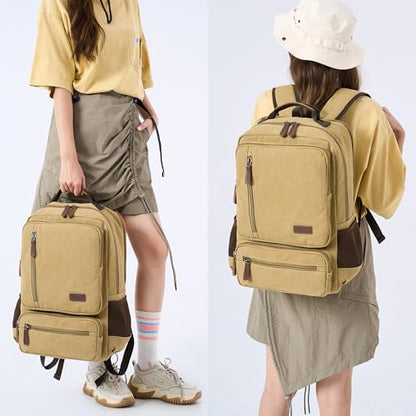 LXYGD Canvas Laptop Backpack for Men Women,Durable Travel Work Business Rucksack Bookbags Fits 15.6 Inch Notebook & Laptops,College Backpacks Computer Bag Weekender Hiking Daypack(Khaki) - color: Khaki