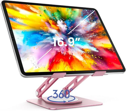 LOXP Adjustable Tablet Stand, 360 Rotating iPad Stand with Heavy-Duty Base | Perfect for Travel, Desk, Office, 4.7-16.9" Device, iPad Pro Air Mini, Kindle, Surface Tablet, Portable Monitors - Gold - color: Pink