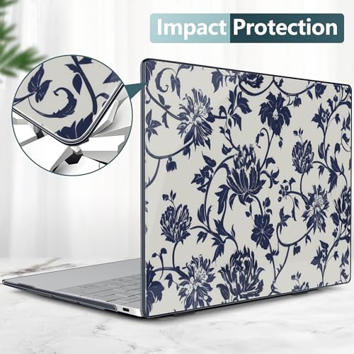 Batianda Navy Floral Vine Case for Dell XPS 13 Laptop 2024 2025 | Fits Model 9340/9345/9350 13.4" Display, Lightweight Slim Shell Protection for Girls, Office Users and Classic Style Fans - color: Navy flowers