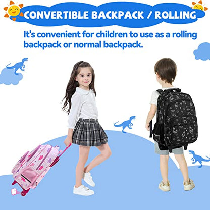 VASCHY Rolling Backpack Kids, 17in Water Resistant Large Schoolbag Carry-on Travel Trip Bag with Wheels for Boys Rockets