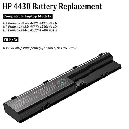 4430s Laptop Battery Replacement Fit for HP Probook 4540s 4440s 4530s 4535s 4545s 4431s 4435s 4330s Series, fits Laptop Part Number 633805-001 PR06 PR09 HSTNN-IB2R 633733-321 11.1V 5200mAh - color: 5200mAh 4430 battery