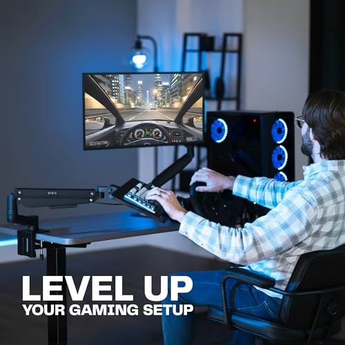 VIVO Sit-Stand 24 Inch Pneumatic Spring Keyboard and Mouse Tray Clamp-on Desk Mount, Counterbalance Height Adjustable Typing Platform, Ergonomic Tilt, Black, MOUNT-KB35CP - size: 37.8” extension, style: Desk Clamp