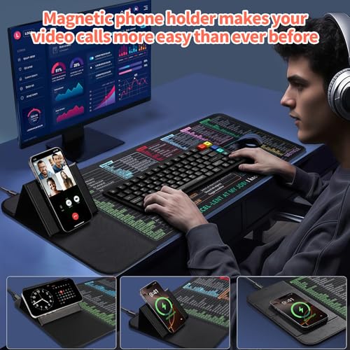 Wireless Charging Mouse Pad with Phone Holder Gaming Mousepad Desk Mat 15W Qi Fast Charging Pad Ultra-Smooth Surface Non-Slip Extended Premium Black Computer Keyboard Mat for MacBook PC Laptop - color: Shortcut Keys