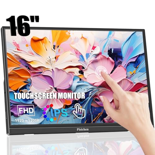 Portable Monitor Touchscreen 16 Inch FHD 1920x1200P HDMI USBC Travel Touch Screen Monitor IPS Display for PC Laptop Computer Ras Pi, 300cd/㎡, Built-in Speakers