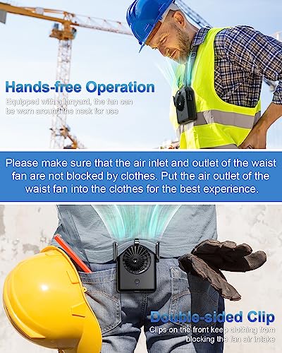 Stsase Portable Fan 10000mAh Rechargeable, Mini Waist Fan With Max 24H Working Time, 3 Speeds 5100RPM Strong Airflow Wearable Personal Clip Fan Belt Fan for Outdoor, Jobsite, Farms, Traveling, Fishing