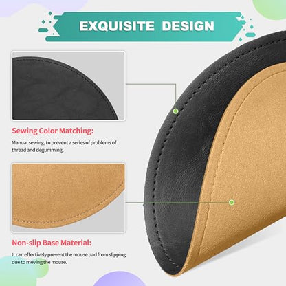 Mouse Pad，Round Mouse Pad，PU Mouse Pad，Leather Mouse Pad with Stitched Edge Micro-Fiber Base with Non-Slip Waterproof，Mouse Pad for Computers，Laptop，9 x 9 Inch (Charcoal Black) - color: Charcoal Black, size: 9L x 9W inches
