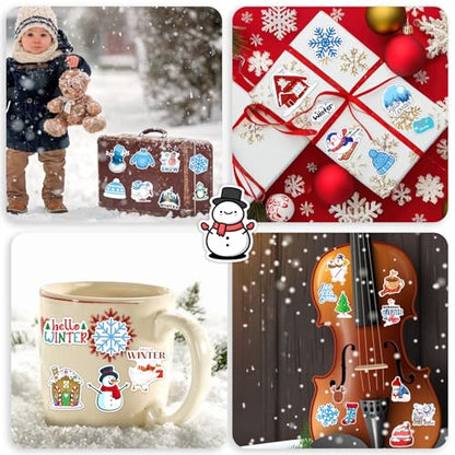 XZENTIRA, 103 PCS Winter Stickers for Kids, Snowflake Stickers for Water Bottles, Hello Winter Vinyl Waterproof Stickers for Laptop Skateboard Phone Penguin, Snowman Stickers for Kids Teens Girls - style: Winter