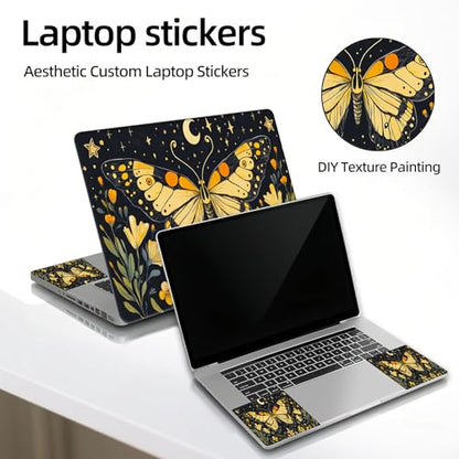 Universal Laptop Skin Sticker Decal, 12"-15.6" Aesthetic Vinyl Wrap, Golden Butterfly Night Sky Waterproof Notebook Cover Art Protector for MacBook HP Dell Lenovo, Fits 13" 14" 15" 15.6" - color: Golden Butterfly Night Sky