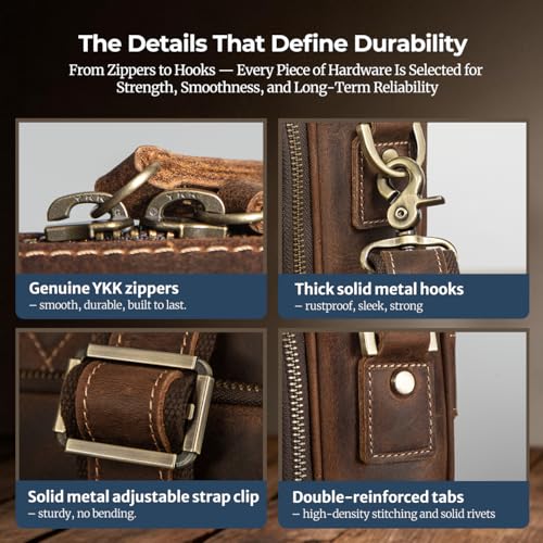 Augus Leather Briefcase for Men, 16 Inch, Full-Grain Leather, YKK Zipper - color: Brown-1