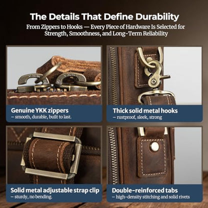 Augus Leather Briefcase for Men, 16 Inch, Full-Grain Leather, YKK Zipper - color: Brown-1
