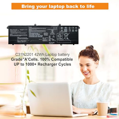 C31N2201 Laptop Battery Replacement for ASUS Vivobook 15 X1504VA X1504ZA F1504ZA Go 15 E1504FA E1504GA 14 OLED X1405VA 16 M1605YA 14X X1403VA 15X M3504YA 16X M3604YA Series 42Wh 3640mAh - size: 10.03*3.38*0.27inch C31N2201