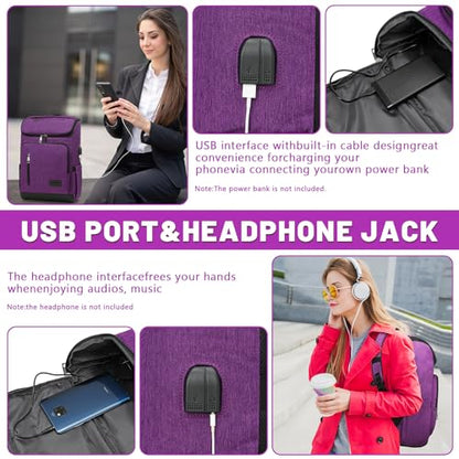 YALUNDISI Laptop Backpacks Travel Backpack Carry On Backpack Casual Daypack with USB Charging Port for Men Women Purple - color: Purple