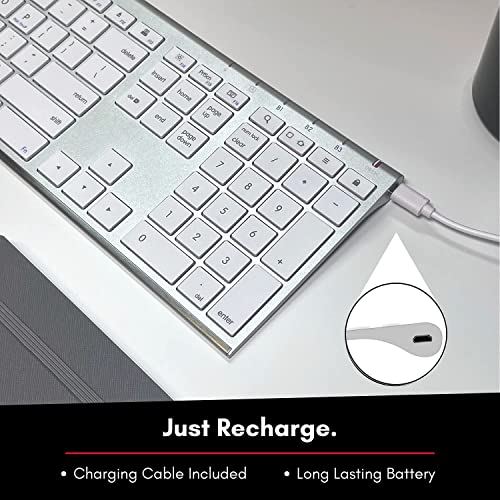 Macally Wireless Bluetooth Keyboard for Mac - Compatible Apple Keyboard or MacBook Pro/Air, iMac - Multi-Device, Up to 3 Devices with 110 Keys, 20 Shortcuts, Numeric Keypad, and Rechargeable - Silver - color: Aluminum Silver