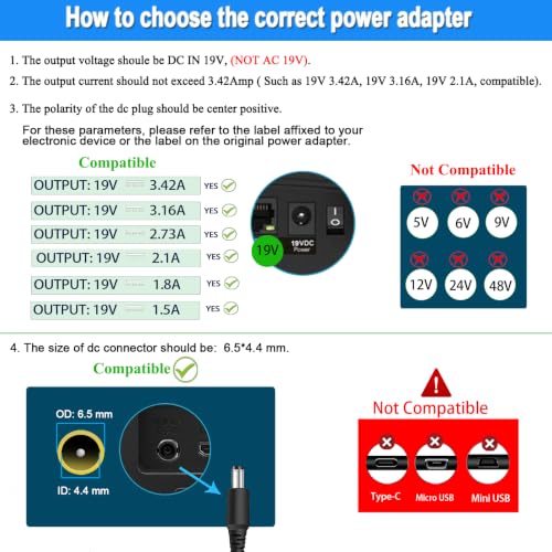 DC 19V Compatible for LG Monitor Power Cord UL Certificates, Replacement for 19Volt LG TV Power Supply 34" 32" 29" 27" 24" 23" 22" 20" 19" LED LCD Widescreen Ultrawide HDTV HD TV AC Power Adapter.