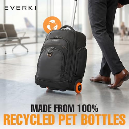 EVERKI Atlas Wheeled 2 Laptop Rolling Backpack for Men & Women, Black - 30L | Polyester, Unisex Professional Design, Padded compartment, RFID, Roller, Business & Work, Travel-Friendly, Fits 13\"-17.3\" - size: Atlas Wheeled V2 - 30L