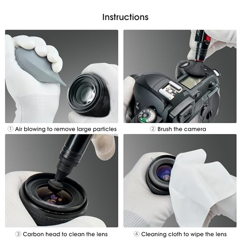 VSGO 4-in-1 Camera Cleaning Kit for Canon, Nikon, Sony DSLR Cameras | Air Blower, Dual-Head Lens Brush Pen, Microfiber Cloths Included, VS-A13E