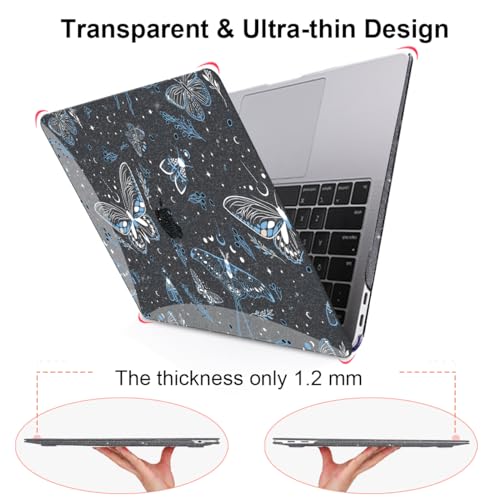 for MacBook Air 13 inch Case 2021 2020 2019 2018 Release M1 A2337 A2179 A1932, Glitter Black Pritned Pattern Hard Case Cover for Mac Air 13 M1 Retina Display with Touch ID, Butterfly Sky - color: Butterfly Sky