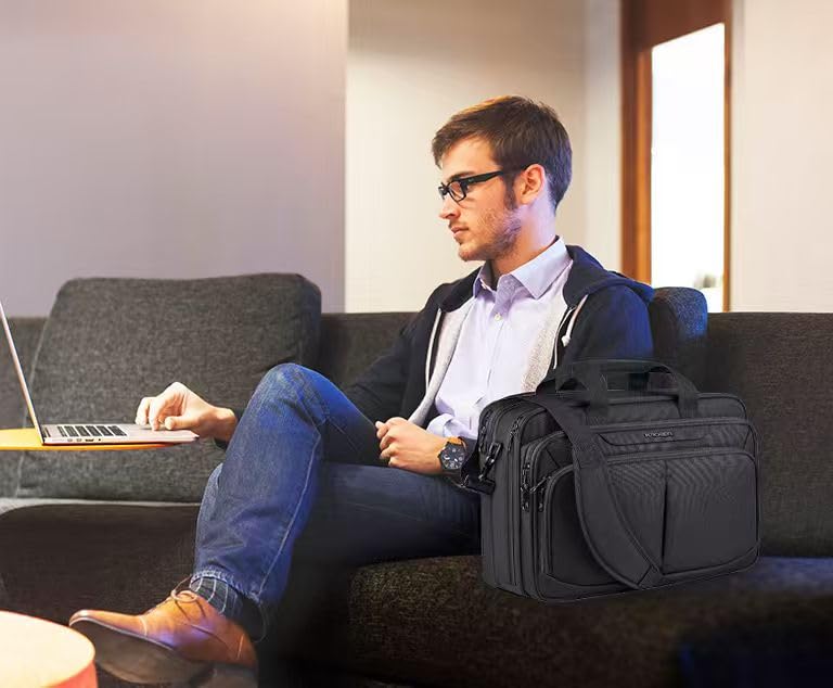 KROSER Laptop Bag Expandable Lightweight Briefcase for 17.3" Laptop Premium Business Work Bag Water-Repellent Messenger Bag for Travel/Women/Men-Black