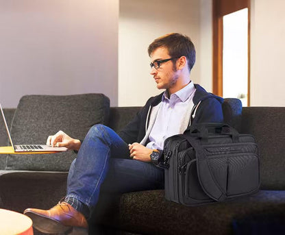 KROSER Laptop Bag Expandable Lightweight Briefcase for 17.3" Laptop Premium Business Work Bag Water-Repellent Messenger Bag for Travel/Women/Men-Black