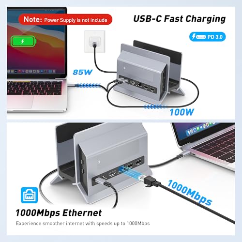 AboveTEK Vertical Laptop Docking Station, Gravity Auto Lock MacBook Stand, Aluminum Laptop Vertical Dock Stand, Silver