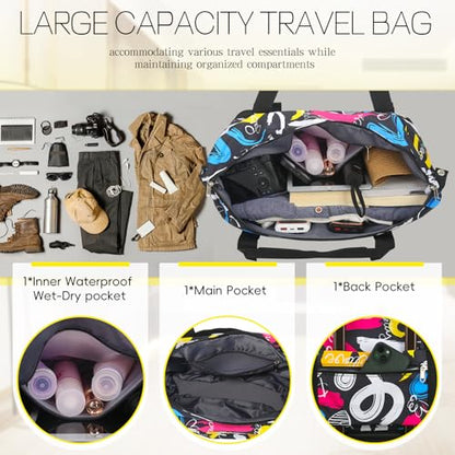 VOOWO Duffel Bag with Wheels - Rolling Foldable Expandable Duffle Bag with Wheels for Travel, Rolling Luggage Carry On Bag with Wheels, Large Rolling Backpack Weekend Bags for Men Women (Black) - color: Graffiti