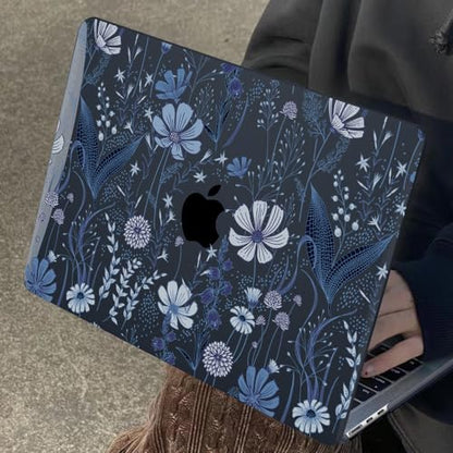 Compatible with 2022 2023 2024 MacBook Air 13.6 inch Case A3113 M3 A2681 M2, Crystal Printed Pattern Plastic Hard Case Cover for MacBook 13.6 inch Air 2024 M3 Touch ID, Wild Flowers Black - color: Wild Flowers Black