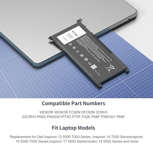 WDX0R Laptop Battery Replacement for Dell Inspiron 15 5000 7000 5368 5378 5379 5567 5579 5580 5765 5767 5770 5775 7560 17 5765 5767 13 5378 5368 7375 & More Vostro WDXOR 5468 5568 P69G 3CRH3 - style: WDX0R