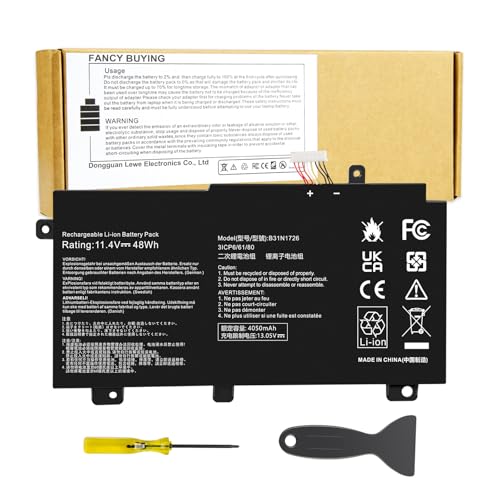 B31N1726 Laptop Battery for Asus FX80 FX80G FX80GD FX80GE FX80GM FX86 FX86FE FX86FM TUF FX504 FX504GE FX504GM FX505 FX505DT FX505DY FX505GE FX505GD FX505GM FA506IU A17 FA706II B31BNEH B31BN91 A41LK9H - size: 7.28*3.77*0.31inch B31N1726