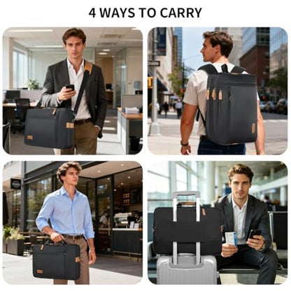 ESTARER 3 In 1 Laptop Bag for Men, 17-17.3 Inch Laptop Backpack Computer Satchel Bag for Work/Travel/Business, Convertible Briefcase Water resistant Nylon Messenger Backpack (Black) - color: Black