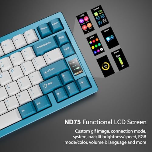 OOCTPK Chilkey ND75 Aluminum Keyboard 75% Percent Wireless Gaming Mechanical Keyboard with LCD Screen, Quick Assembly, BT/2.4G/USB-C, Hot Swappable Per-Key RGB Custom Keyboard for Laptop Office PC - color: Blue, size: 1.2mm PCB Flex Cut