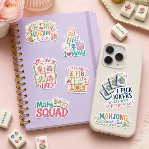 15PCS Mahjong Stickers for Laptop Water Bottle, Aesthetic Waterproof Vinyl Decals for Skateboard Guita Car Bumper Luggage, Decals for Kids Girls Teens Adults - color: Mahjong