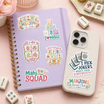 15PCS Mahjong Stickers for Laptop Water Bottle, Aesthetic Waterproof Vinyl Decals for Skateboard Guita Car Bumper Luggage, Decals for Kids Girls Teens Adults - color: Mahjong