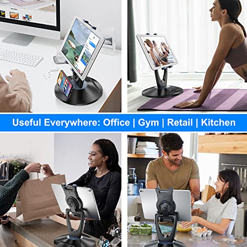 iPad Tablet Stand Holder for Desk - 6 inch to 13 inch - Stable, Adjustable - 360° Swivel Angle Pen Phone iPad Stand for Store, Retail Kiosk, Reception, Home Office, Gift Ideas - Black - color: Black