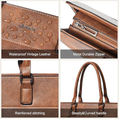 15.6 Inch Laptop Tote Bag with Clutch Purse for Women | Water-Resistant Vegan Leather Computer Briefcase with Satchel Purse,Professional Business Tote,Casual Handbag,Work Office - color: Beige With Brown