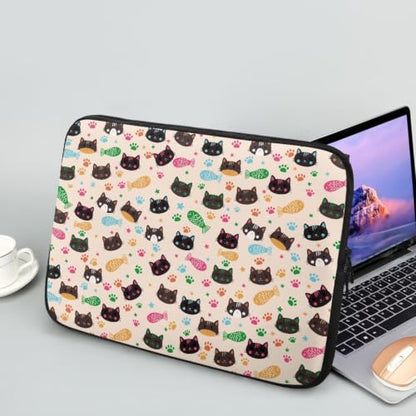 Cat Fish Printed Computer Carrying Cover, Large Capacity Laptop Case Bag Easy to Carry Computer Bag, 10 Inch Lightweight Laptop Briefcase Messenger Bag for Women - color: Black and Pink-Cat Fish, size: 10 Inches