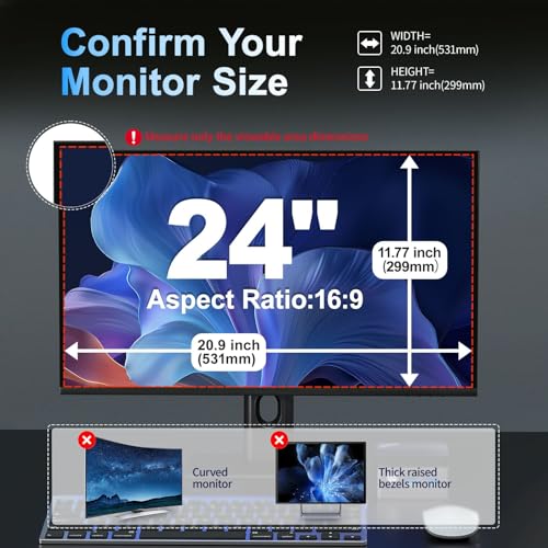 2 Pack 24 Inch Magnetic Computer Privacy Screen for Monitor 16:9 Aspect Ratio, Anti Blue Light Computer Screen Privacy Shield, Removable Anti Glare Screen Protector for Dell HP Lenovo ASUS LG Acer Samsung Monitors - size: 2 Pack 24" (16:9)