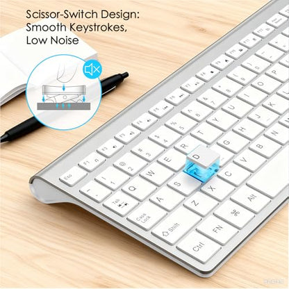 JOYACCESS J Wireless Keyboard, 2.4G Slim and Compact Wireless Keyboard with Numeric Keypad for Laptop, MacBook air, Apple, Computer, PC-Sliver&White - color: sliver white