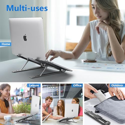 Laptop Stand for Desk, Aluminum Metal MacBook Stand，Computer Riser for Desk, Portable Foldable Adjustable Notebook Holder, Compatible with 10-15.6 Inch Laptops, iPad, Space Gray. - color: Space Gray