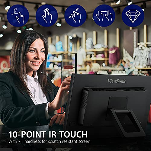 ViewSonic TD2223 22 Inch 1080p Touch Screen Monitor, 10-Point Multi IR Touch for Retail POS and Kiosks, Durable 7H Scratch-Resistant Glass, Eye Care Technology, HDMI, VGA, DVI, and USB Hub Inputs - style: 22-Inch