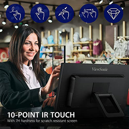 ViewSonic TD2223 22 Inch 1080p Touch Screen Monitor, 10-Point Multi IR Touch for Retail POS and Kiosks, Durable 7H Scratch-Resistant Glass, Eye Care Technology, HDMI, VGA, DVI, and USB Hub Inputs - style: 22-Inch