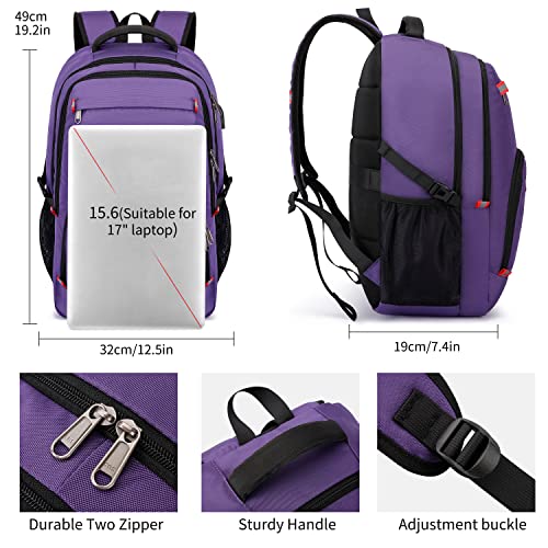 CAFELE Travel Laptop Backpack 17.3 inch,Extra Large School Backpack Bookbag Computer Rucksack with USB Charging Port,Water Resistant Backpacks for Business College Travel,Women Casual Daypack,Purple - color: Purple