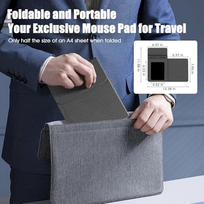 Foldable Wireless Charging Mouse Pad with Writing Tablet,15W Qi Magnetic Fast Charging Travel Mouse Pad,Multi-Functional PU Leather Mat Charging Pad for iPhone Samsung iWatch,Office Home Accessories - color: Black
