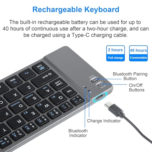 Wireless Foldable Bluetooth Keyboard, Ultra-Slim Pocket Travel Keyboard with Tri-Mode Connection, Rechargeable Quiet Compact Keyboard for PC/Laptop/Phone/Samsung/Android Tablet/iPad/iPhone/Mac