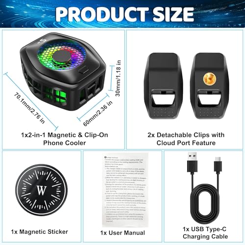 Jremreo 2-in-1 Magnetic & Clip-On Phone Cooler – Semiconductor-Powered Gaming Cell Phone Cooling Fan Radiator for iPhone/Android/iPad/Tablet – Gaming, Video Calls, Live Broadcasting, and Vlog Use