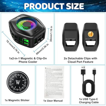 Jremreo 2-in-1 Magnetic & Clip-On Phone Cooler – Semiconductor-Powered Gaming Cell Phone Cooling Fan Radiator for iPhone/Android/iPad/Tablet – Gaming, Video Calls, Live Broadcasting, and Vlog Use