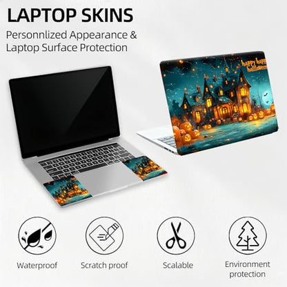 Halloween Town Glow Universal Laptop Skin Sticker 3PCS, Protective Decal Trim-to-Fit 11.6" 13.3" 14" 15.6" Laptop Vinyl Cover, Removable Anti-Scratch Computer Decal Protector - color: Halloween Town Glow