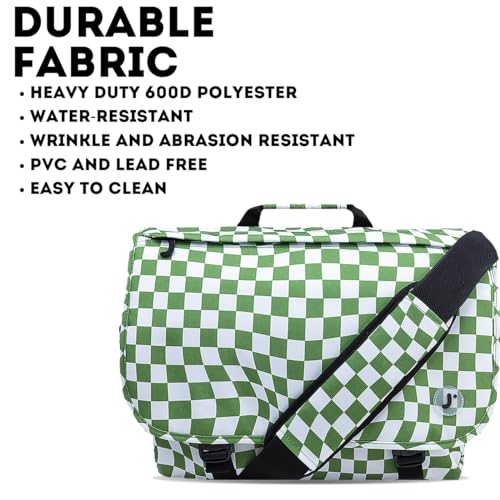 J World New York Thomas Laptop Messenger Bag for Women & Men. Kids Computer Bookbag - color: Matcha Checkers